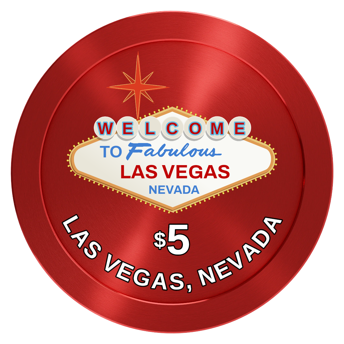 Vegas Sign Aluminum Poker Chips - Red - Front