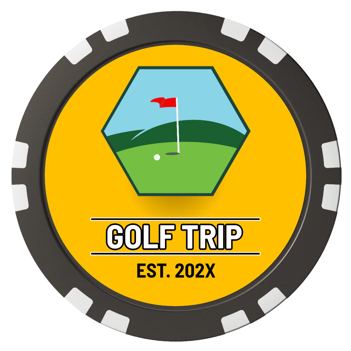 Golf Trip #001 Composite Poker Chips - Black / Double Stripe - Back