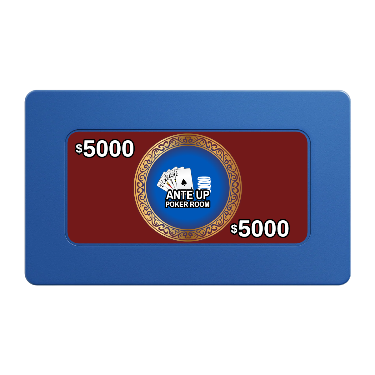 Ante Up Poker Room Rectangular Poker Chip Plaques - Blue - Front