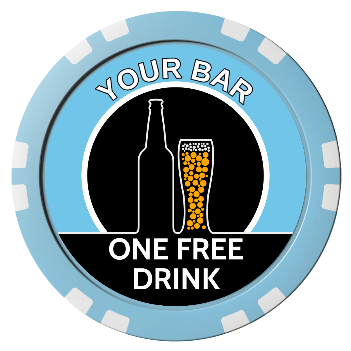 Beer and Glass Composite Poker Chips - Light Blue / Double Stripe - Front