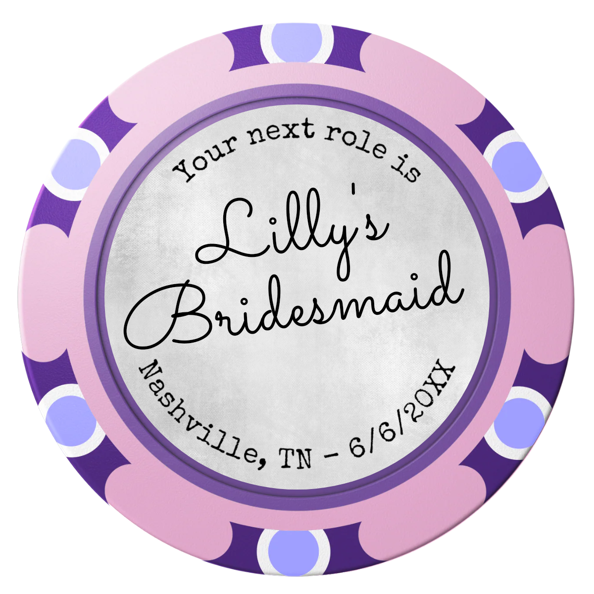 Be My Bridesmaid Simple Clay Poker Chips - Pink / Monte Carlo / 40mm - Front