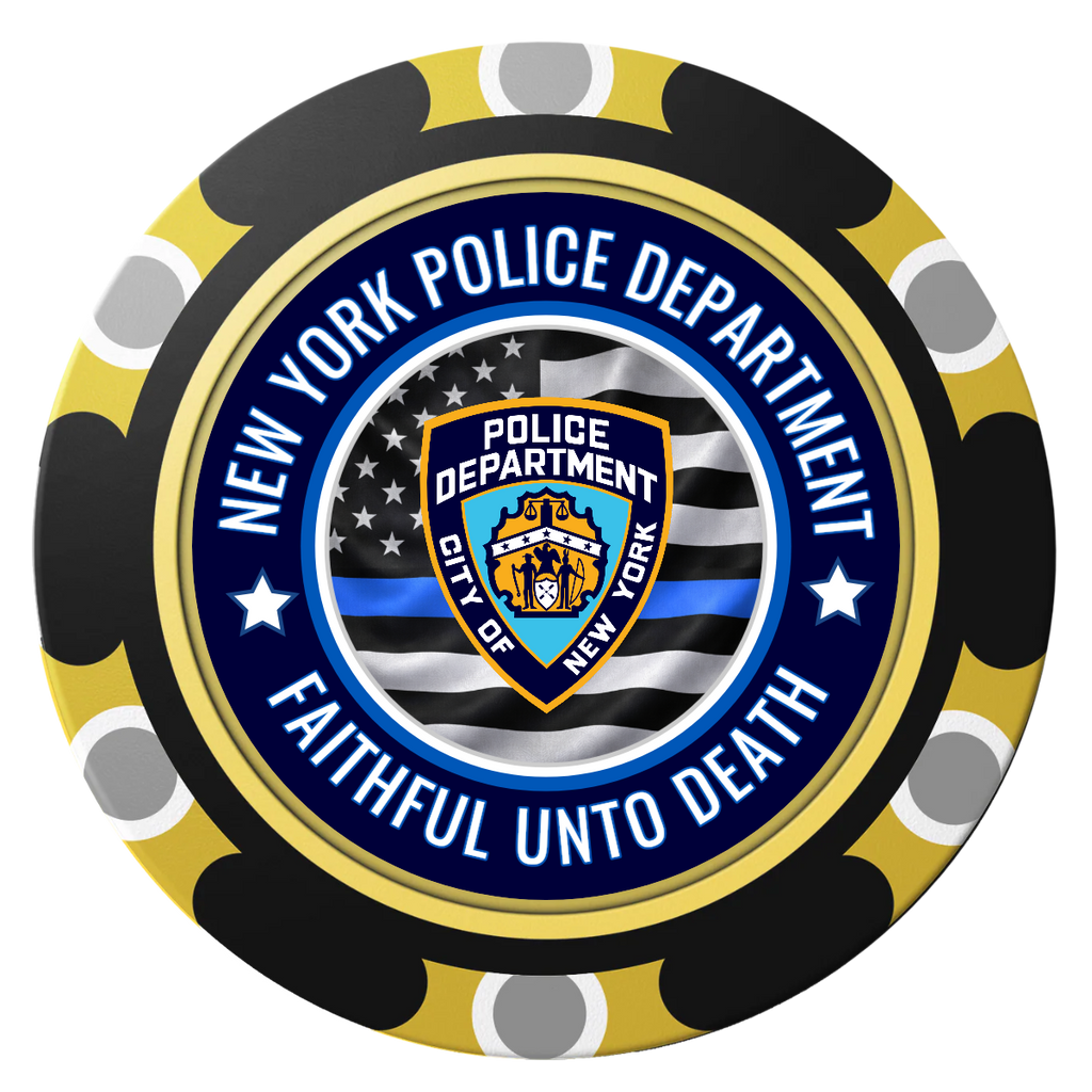 NYPD Safe and Fair Clay Poker Chips - Black / Monte Carlo / 40mm - Front