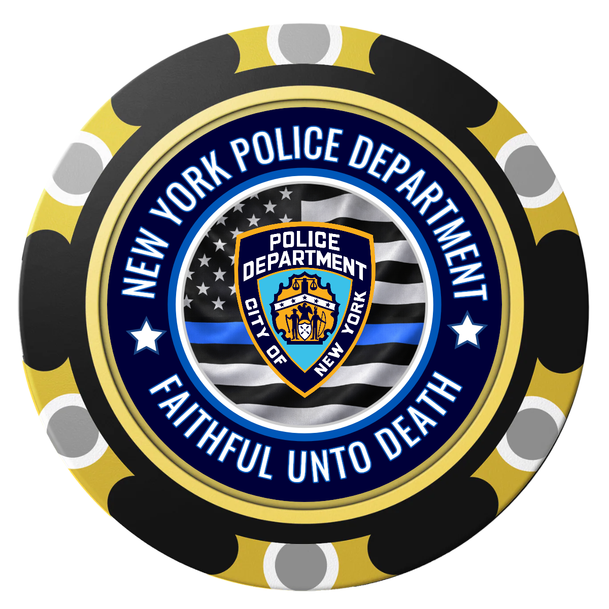 NYPD Safe and Fair Clay Poker Chips - Black / Monte Carlo / 40mm - Front