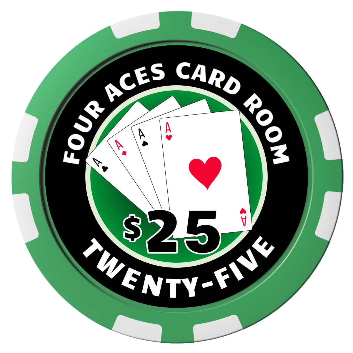 4 Aces Poker Room Composite Poker Chips - Green / 8 Stripe - Front