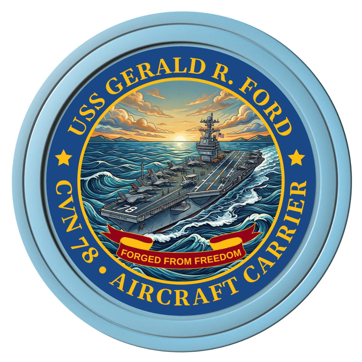 Navy USS Gerald Ford Composite Poker Chips - Light Blue / Solid - Front