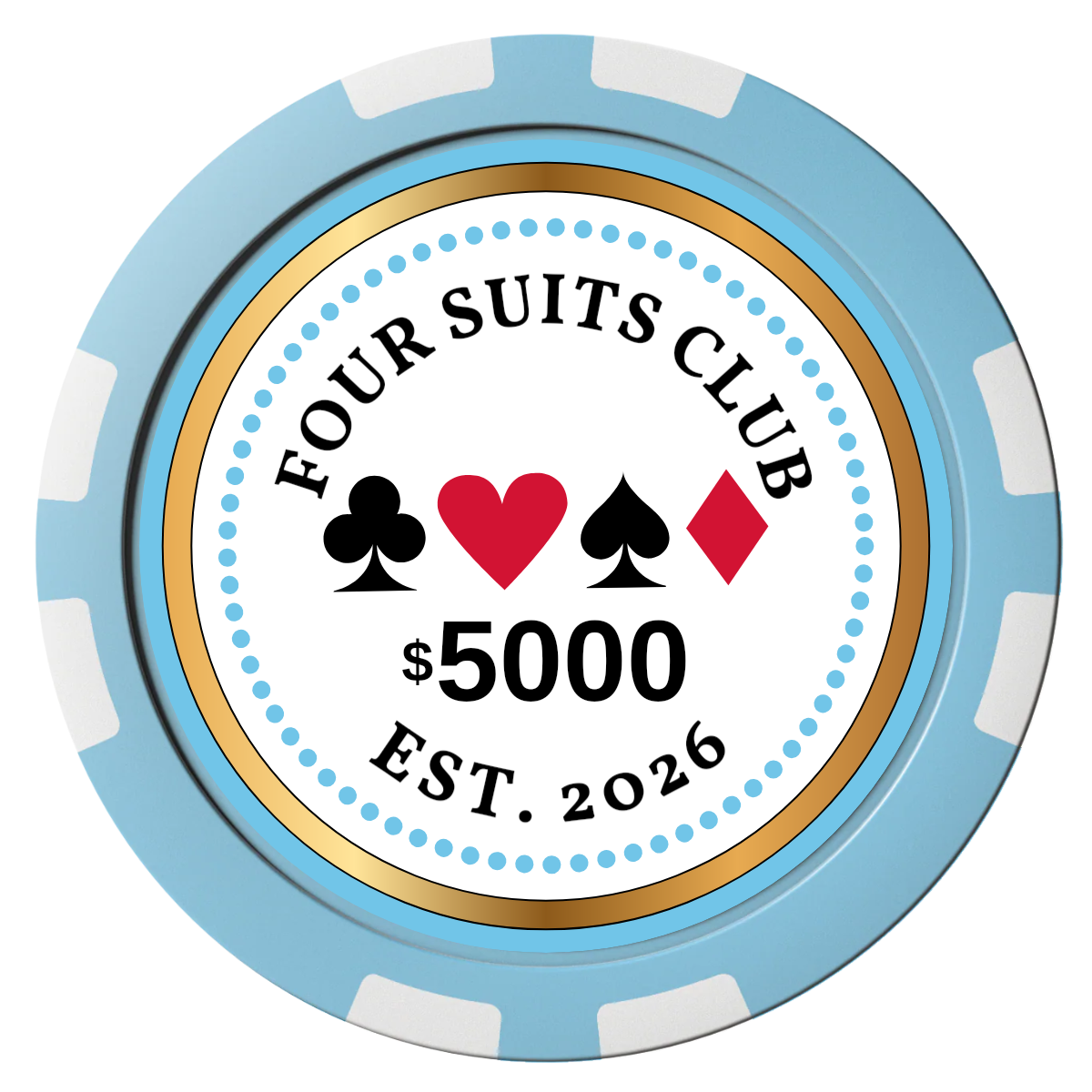 Fours Suits Club Composite Poker Chips - Light Blue / 8 Stripe - Front