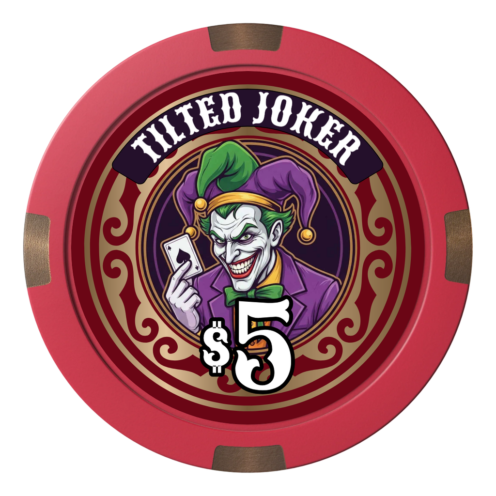 Tilted Joker Composite & Metal Hybrid Poker Chips - Red - Back