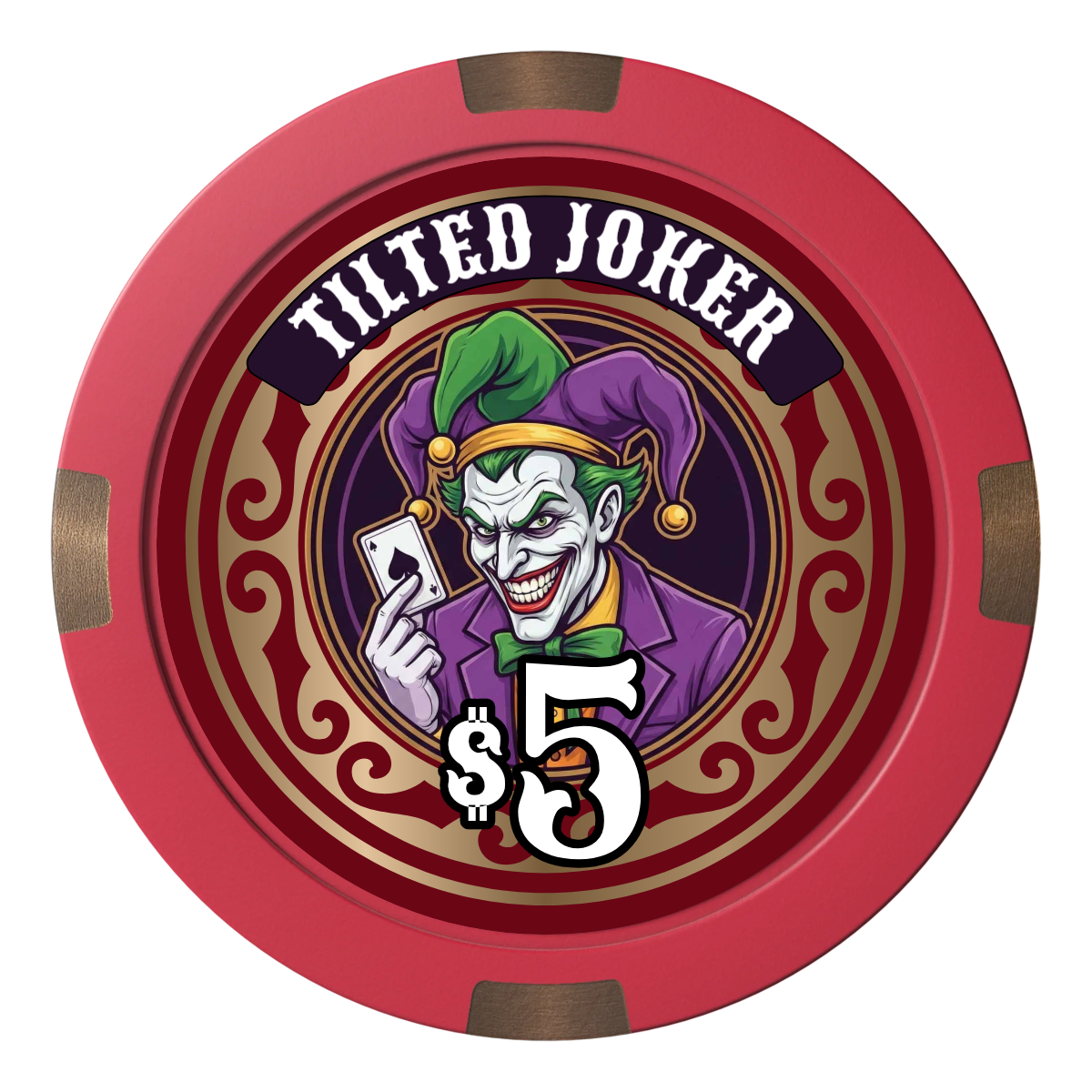 Tilted Joker Composite & Metal Hybrid Poker Chips - Red - Back