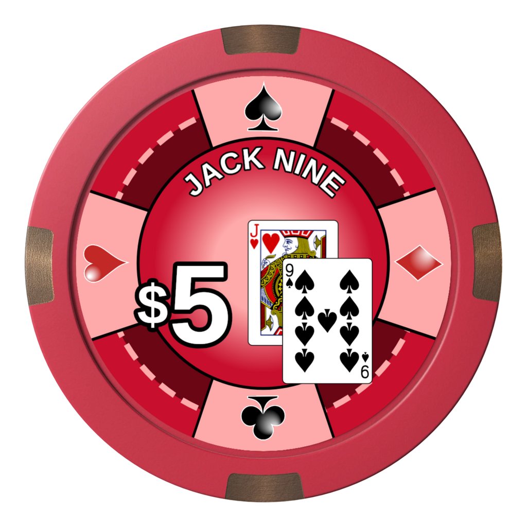 Jack Nine Card Room Composite & Metal Hybrid Poker Chips - Red - Front