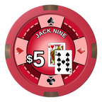 Jack Nine Card Room Composite & Metal Hybrid Poker Chips - Red - Front