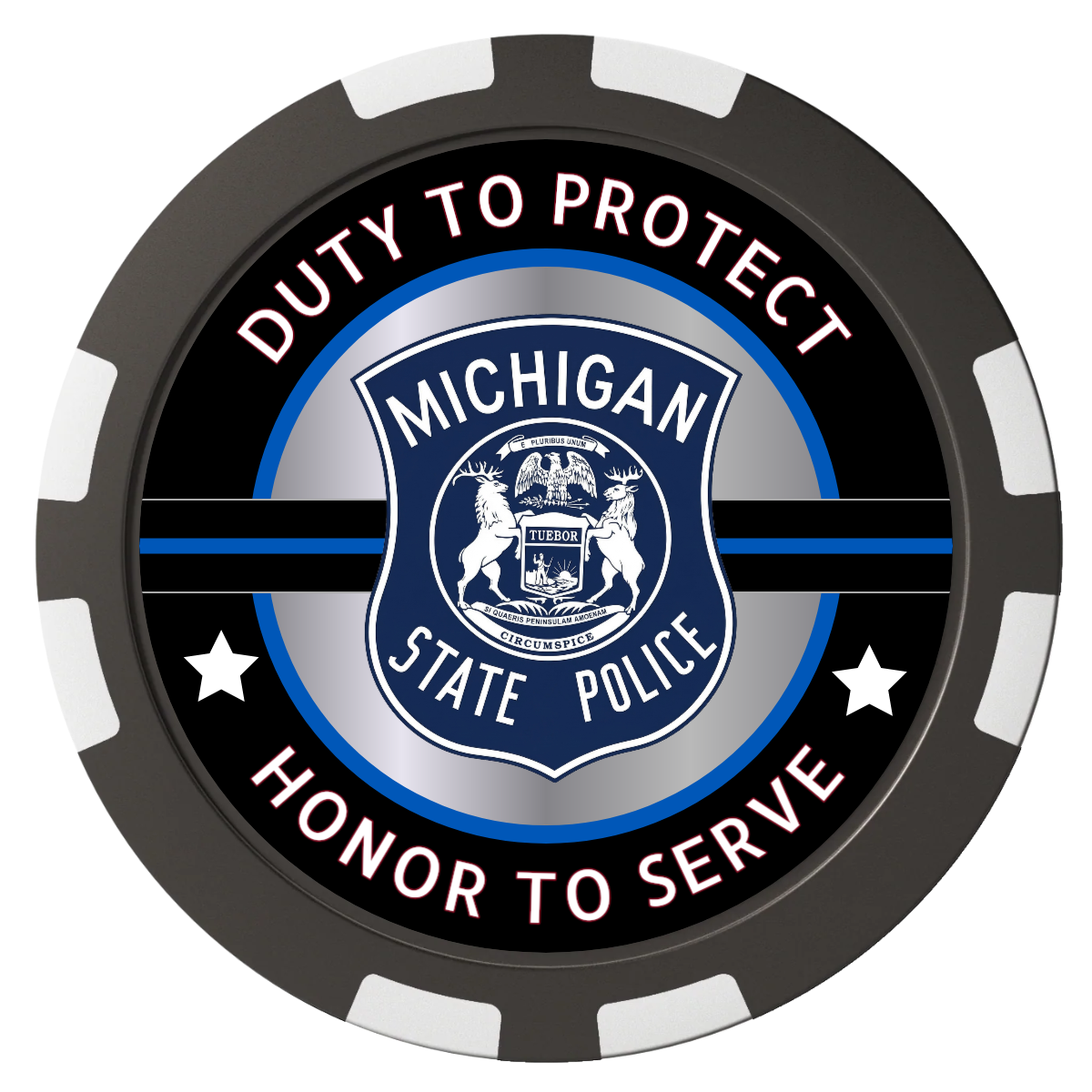 Police Department #01 Composite Poker Chips - Black / 8 Stripe - Front