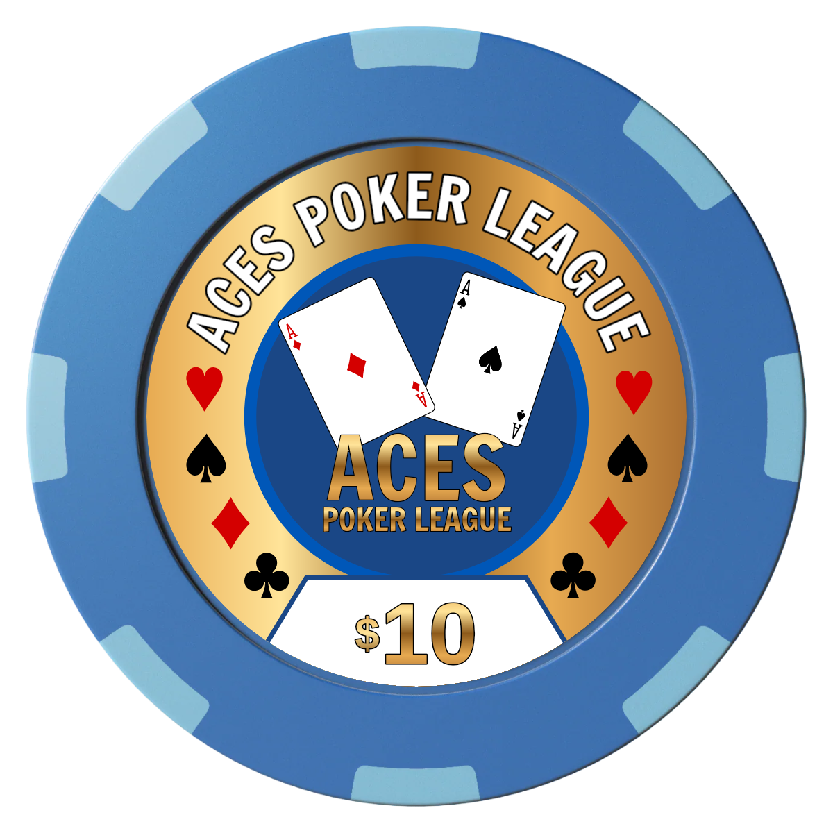 Aces Poker League Clay Poker Chips - Blue / 8 Spot (2 Tone) / 40mm - Front