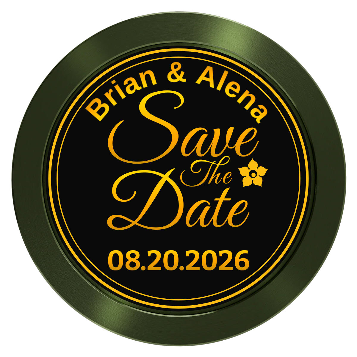 Save the Date Text Aluminum Poker Chips - Green - Front