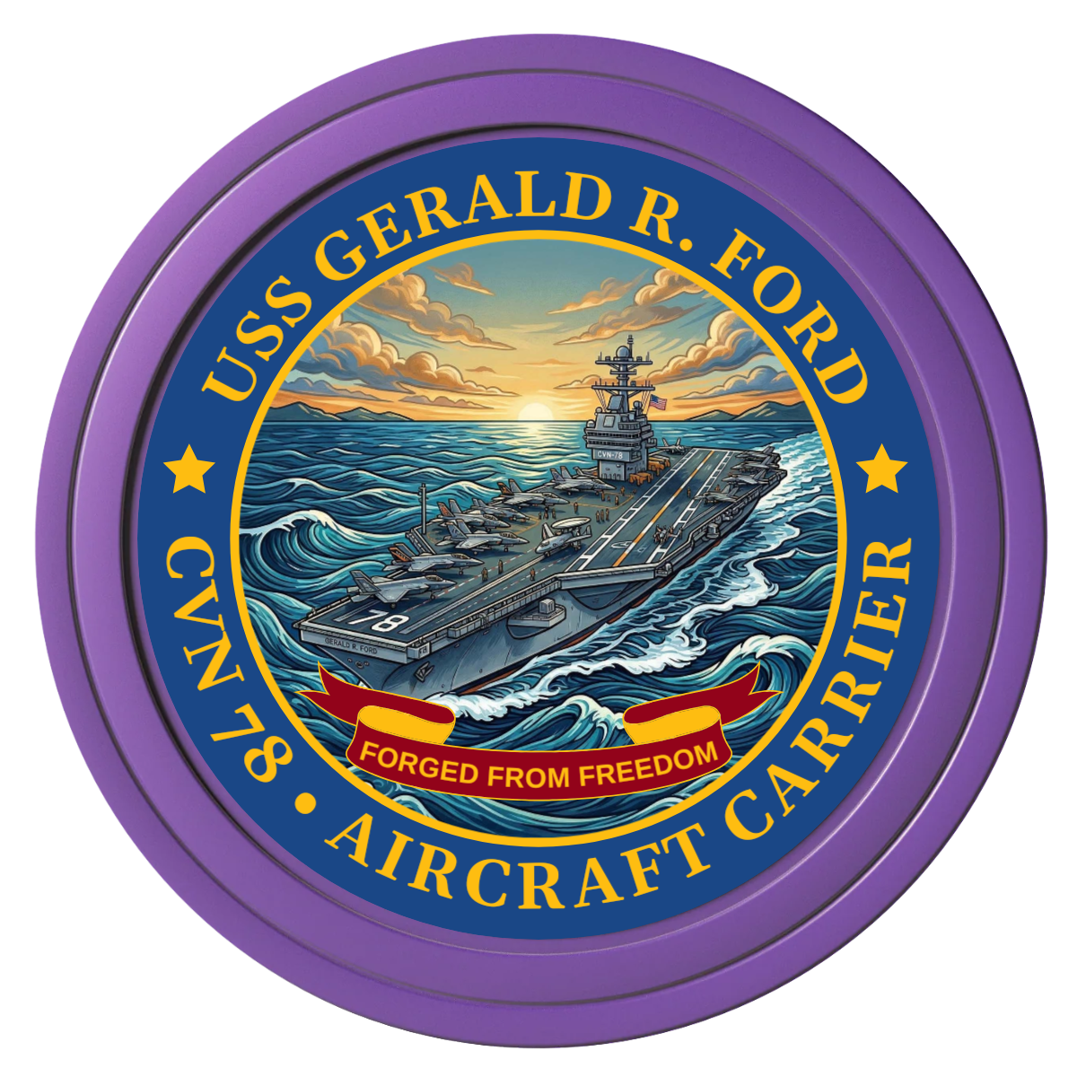 Navy USS Gerald Ford Composite Poker Chips - Purple / Solid - Front