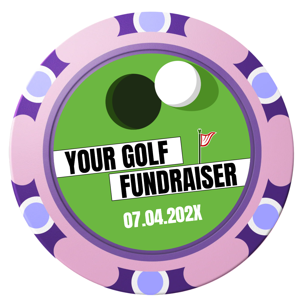 Putting Around Tournament Clay Poker Chips - Pink / Monte Carlo / 40mm - Front