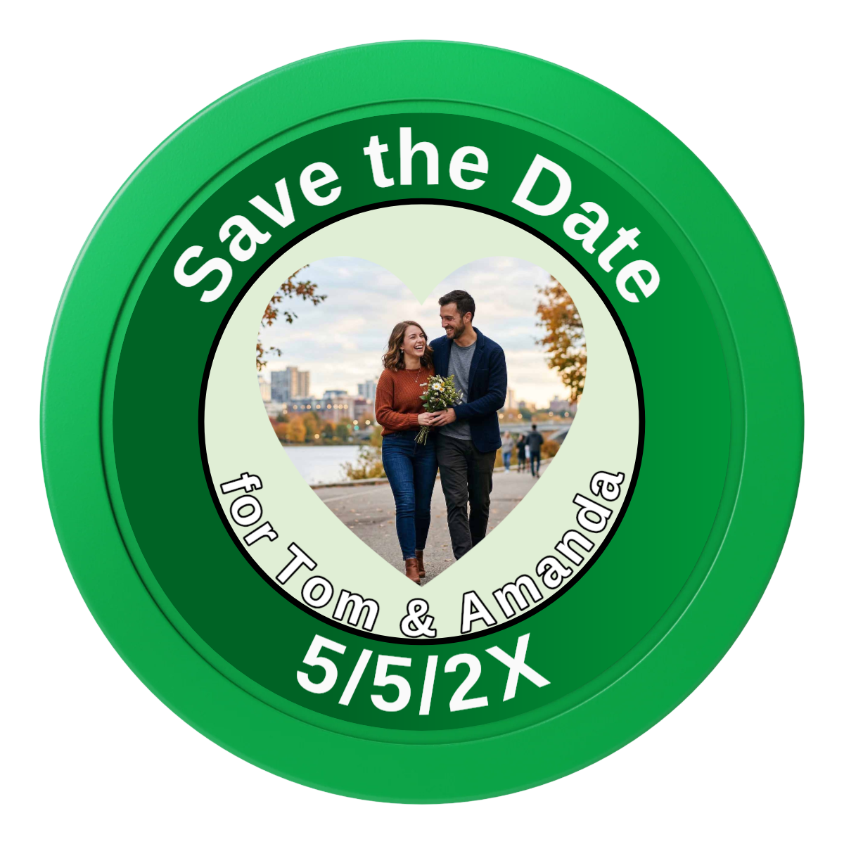 Save the Date #01 2" Oversized Poker Chips - Green - Front