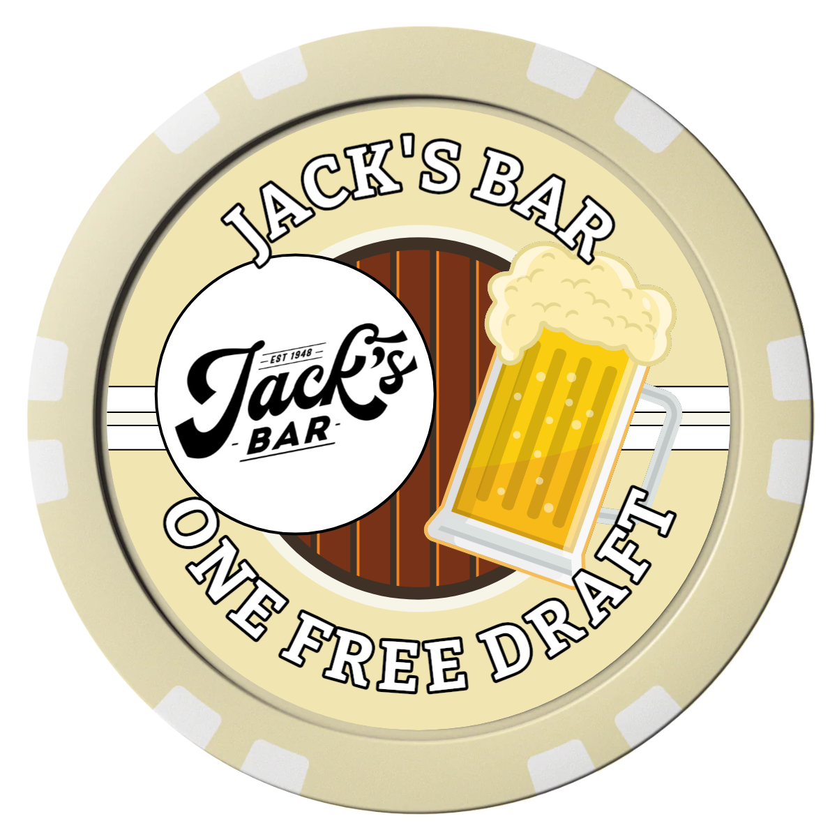 Barnyard Brew Composite Poker Chips - Ivory / Double Stripe - Front