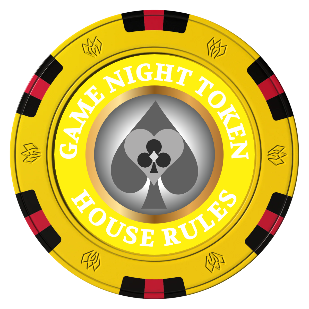 Stacked Suits Clay Poker Chips - Yellow / 6 Spot Gem / 43mm - Front