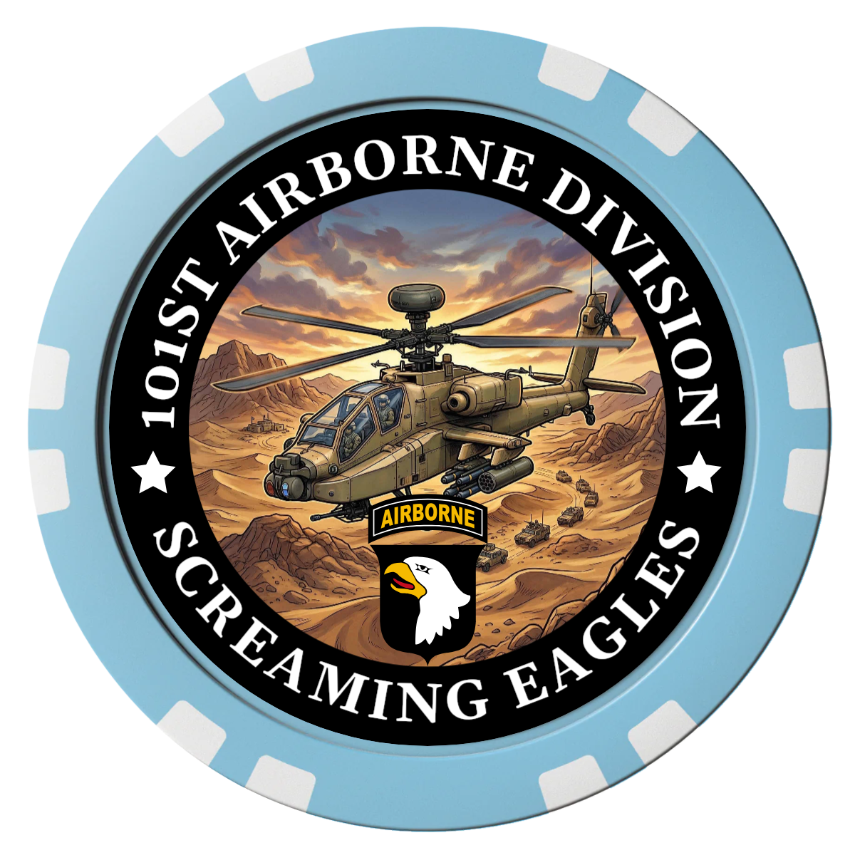 Army Airborne Composite Poker Chips - Light Blue / Double Stripe - Front