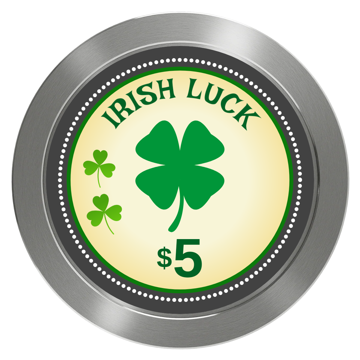 Irish Luck Aluminum Poker Chips - Silver - Front