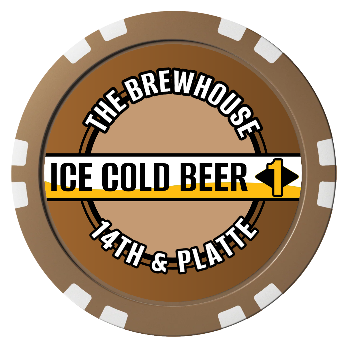 Ice Cold Beer Drink Token Composite Poker Chips - Brown / Double Stripe - Front