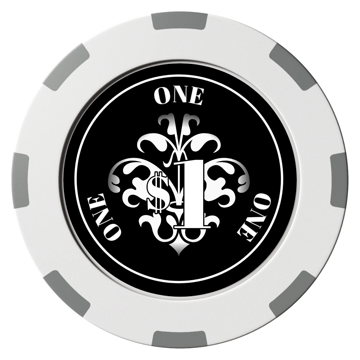 Gothic Revival Clay Poker Chips - White / 8 Spot (2 Tone) / 40mm - Front