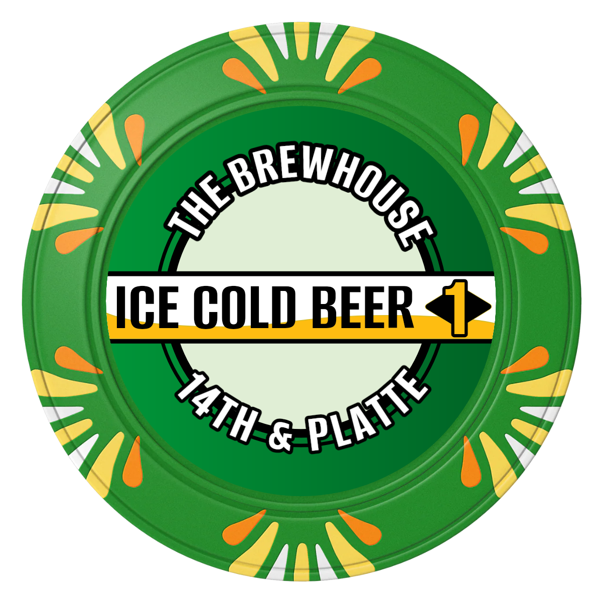 Ice Cold Beer Drink Token Clay Poker Chips - Green / Macau / 40mm - Front