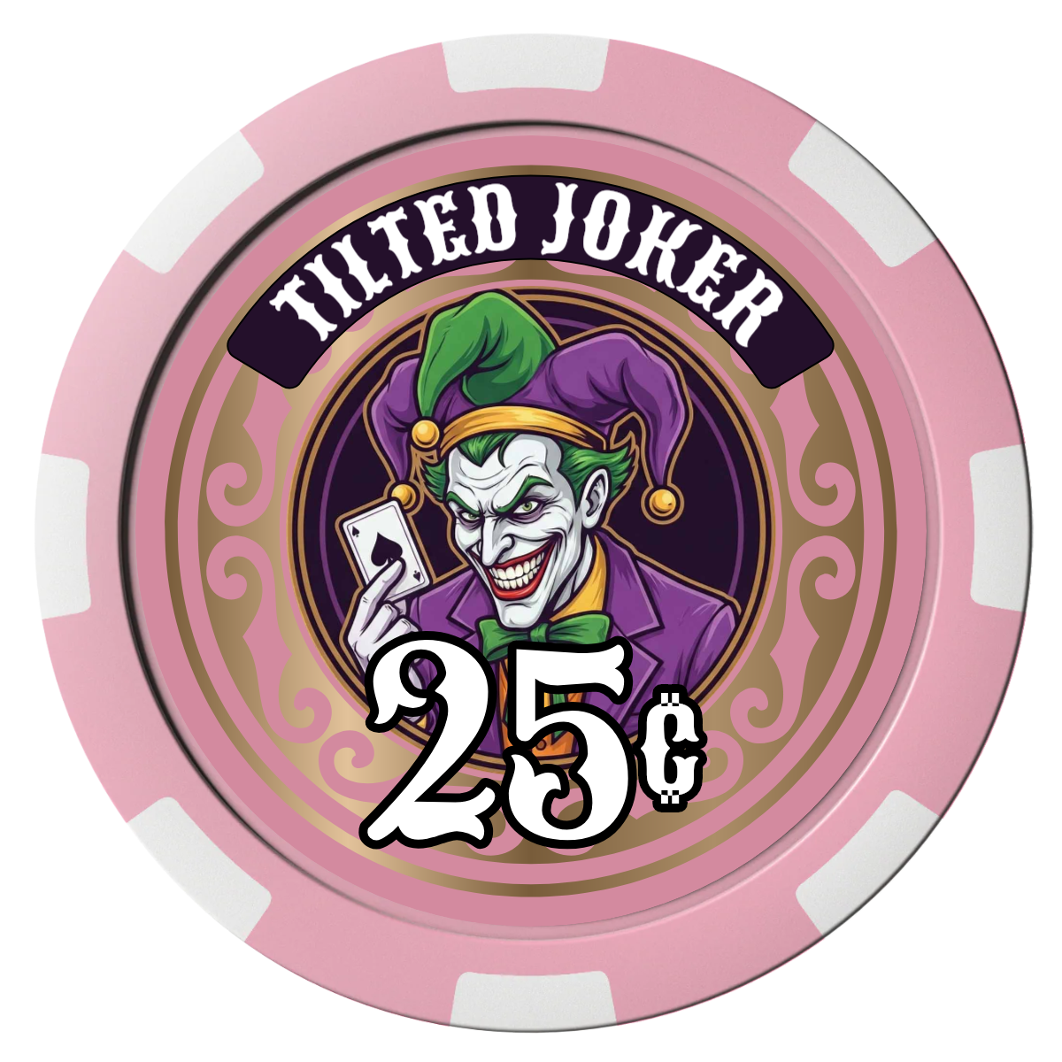 Tilted Joker Composite Poker Chips - Pink / 8 Spot - Front