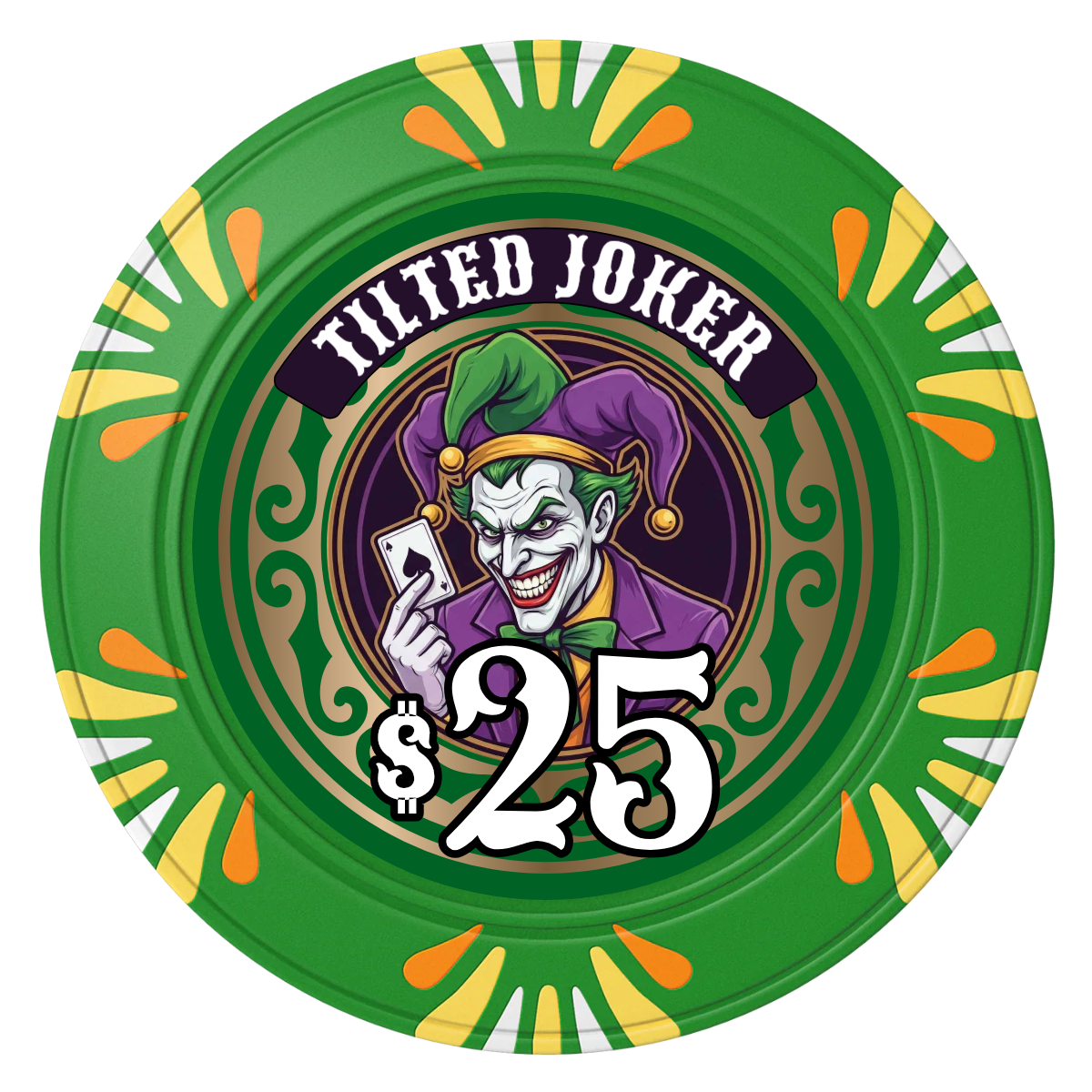 Tilted Joker Clay Poker Chips - Green / Macau / 40mm - Front