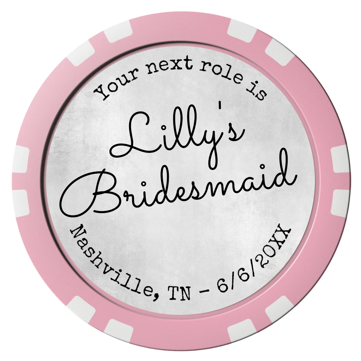Be My Bridesmaid Simple Composite Poker Chips - Pink / Double Stripe - Front