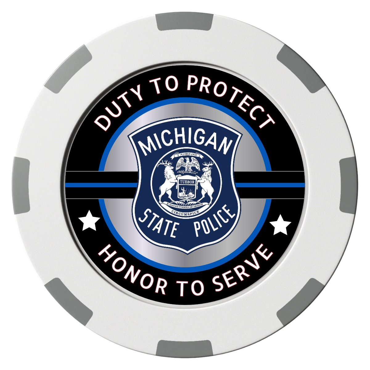 Police Department #01 Clay Poker Chips - White / 8 Spot (2 Tone) / 40mm - Front