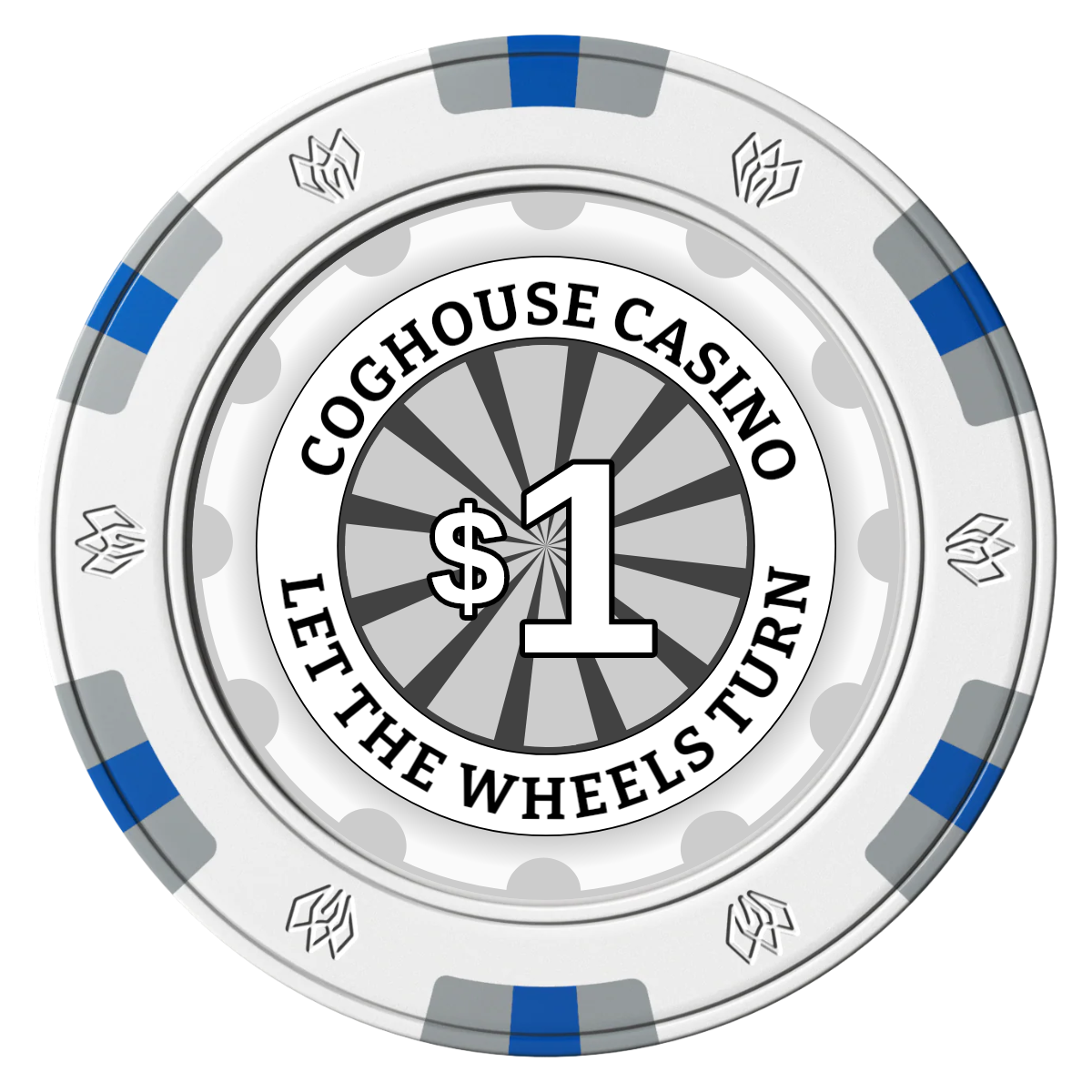 Cog House Clay Poker Chips - White / 6 Spot Gem / 43mm - Front