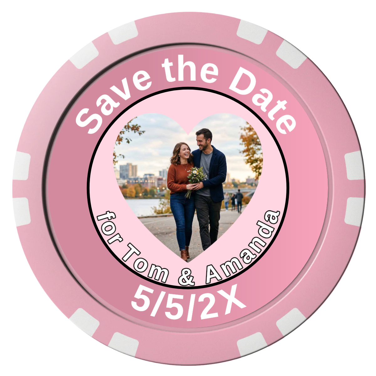Save the Date #01 Composite Poker Chips - Pink / Double Stripe - Front