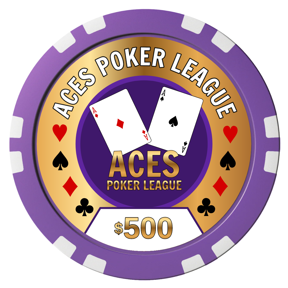 Aces Poker League Composite Poker Chips - Purple / Double Stripe - Front