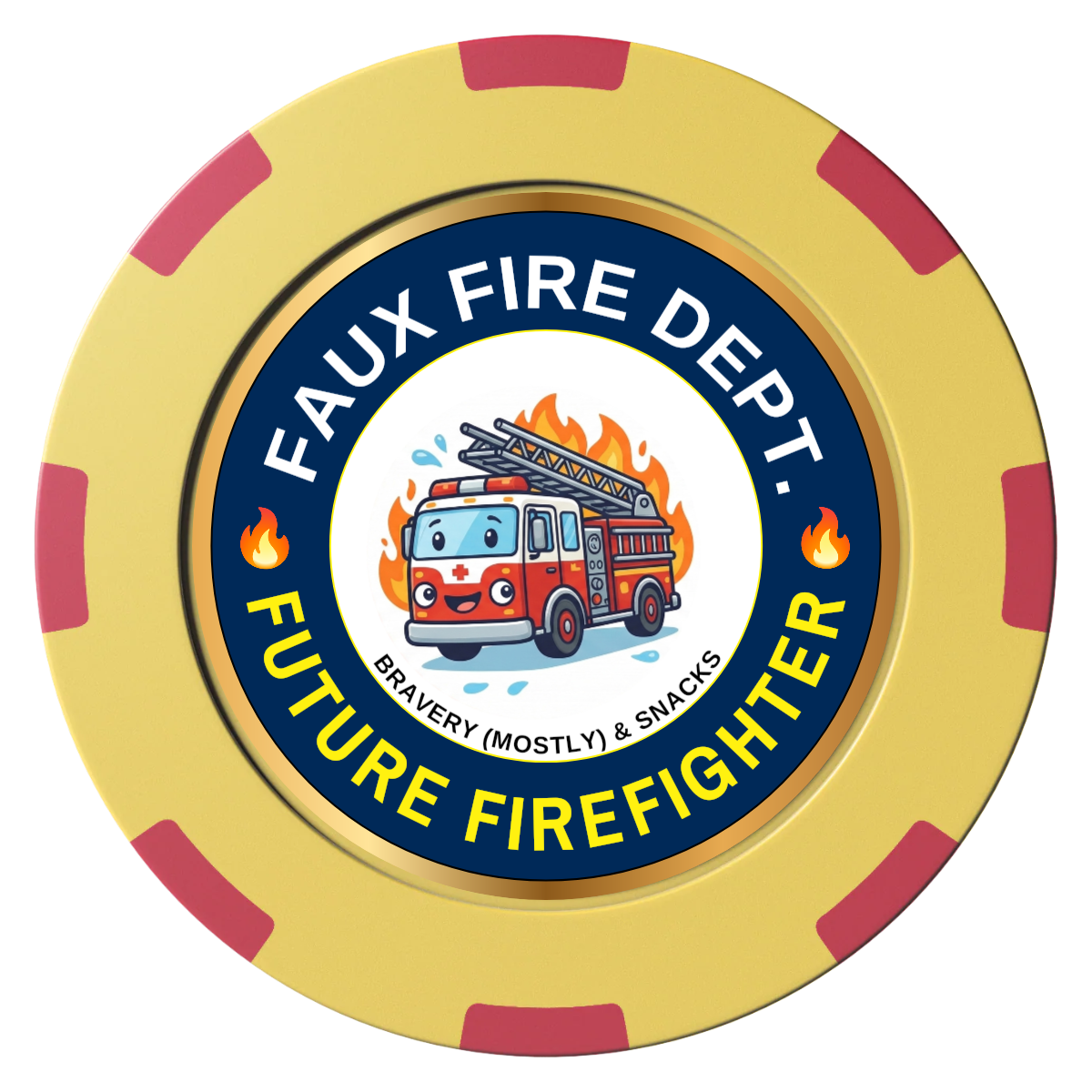 Future Firefighter Clay Poker Chips - Yellow / 8 Spot (2 Tone) / 40mm - Front