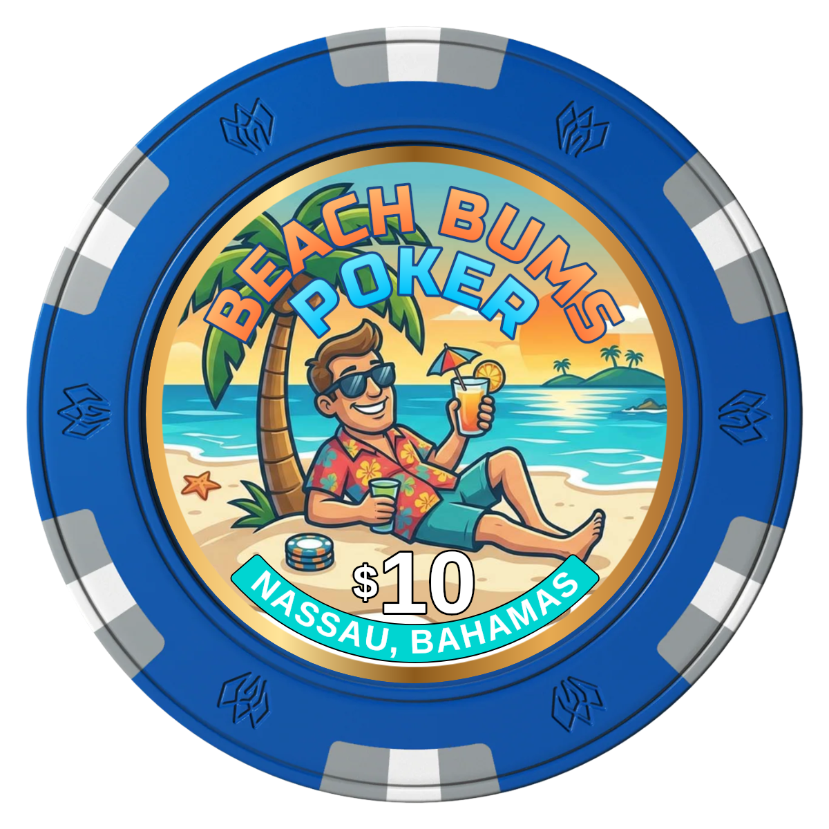 Sandy's Casino Clay Poker Chips - Blue / 6 Spot Gem / 40mm - Back