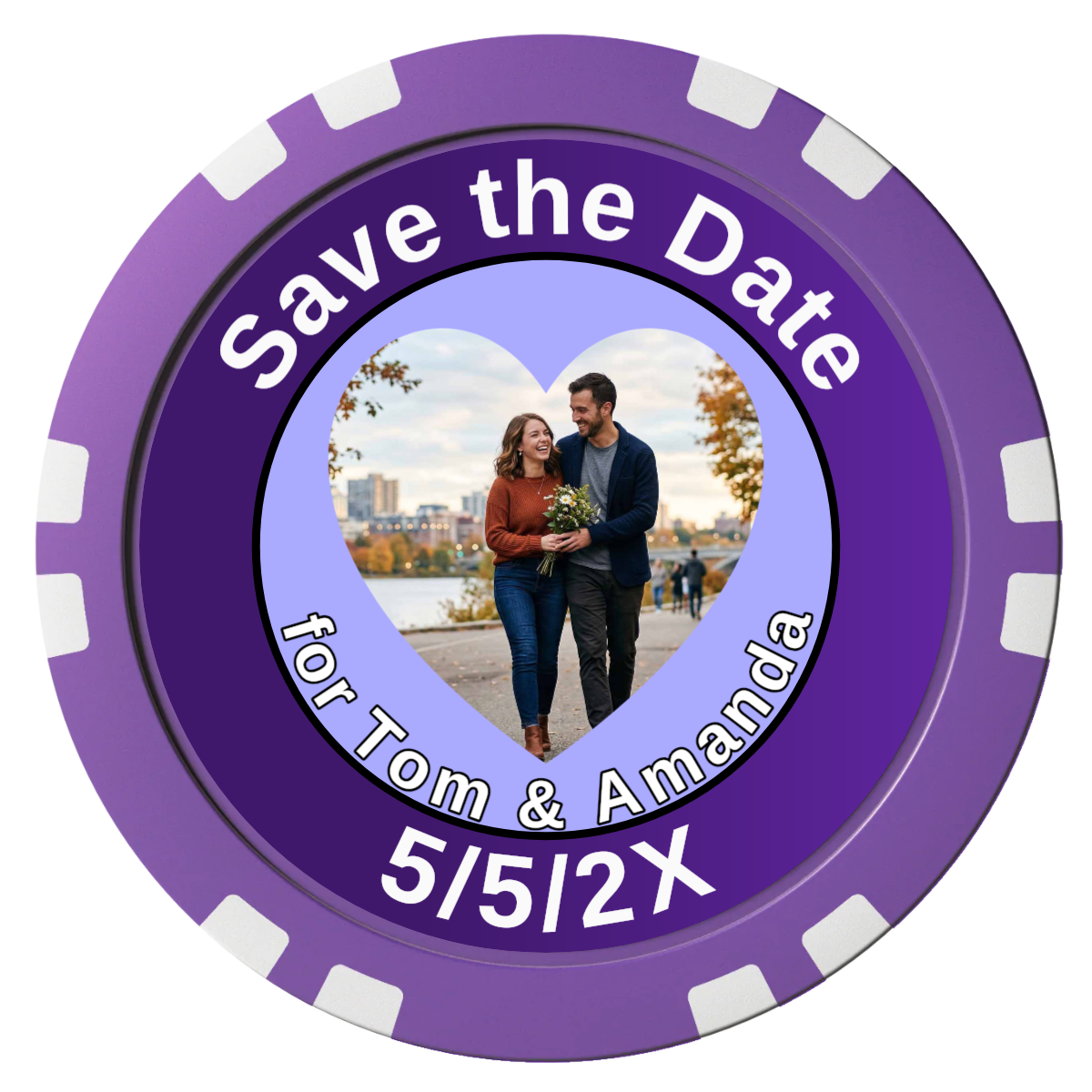 Save the Date #01 Composite Poker Chips - Purple / Double Stripe - Front
