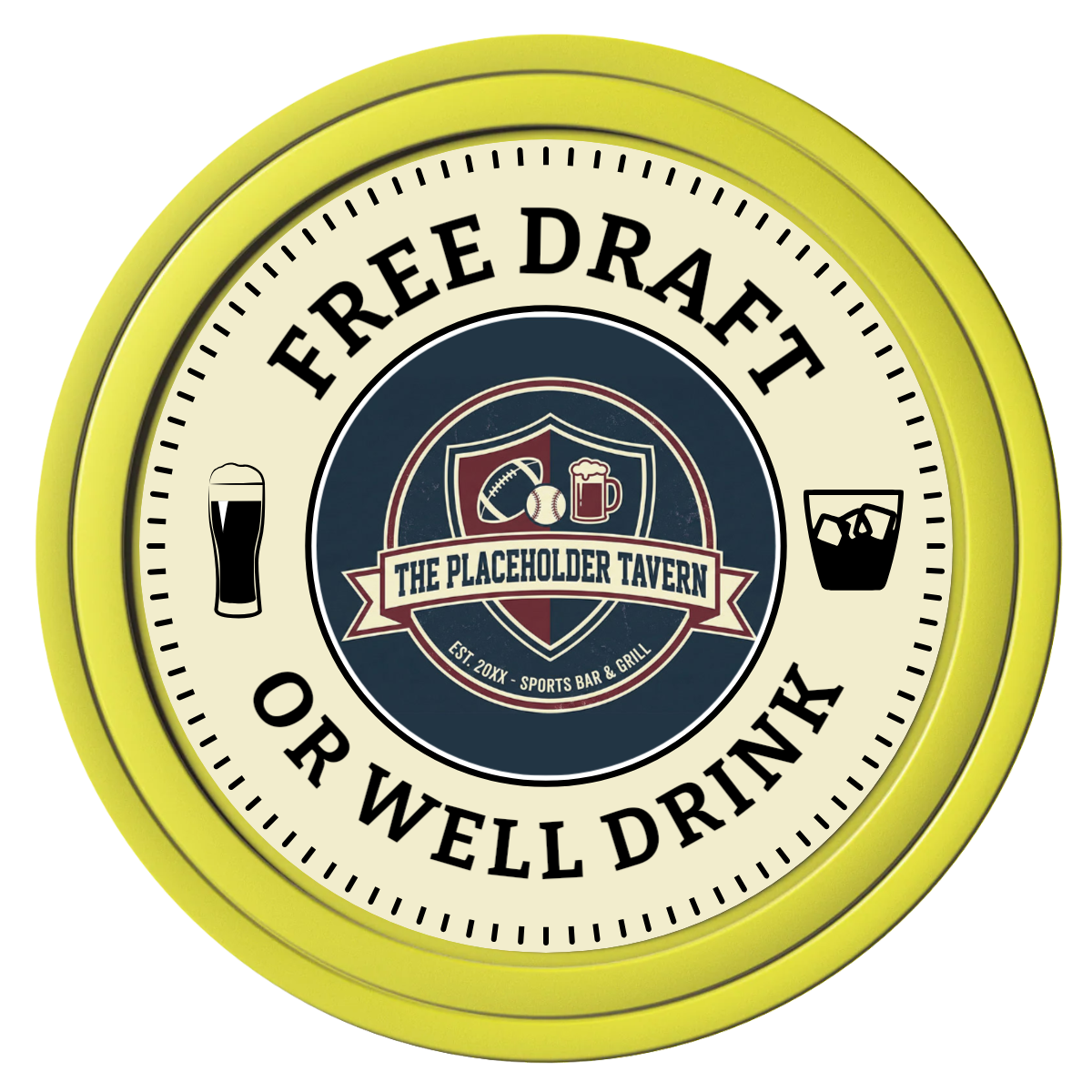 Beer Shop Composite Poker Chips - Yellow / Solid - Front