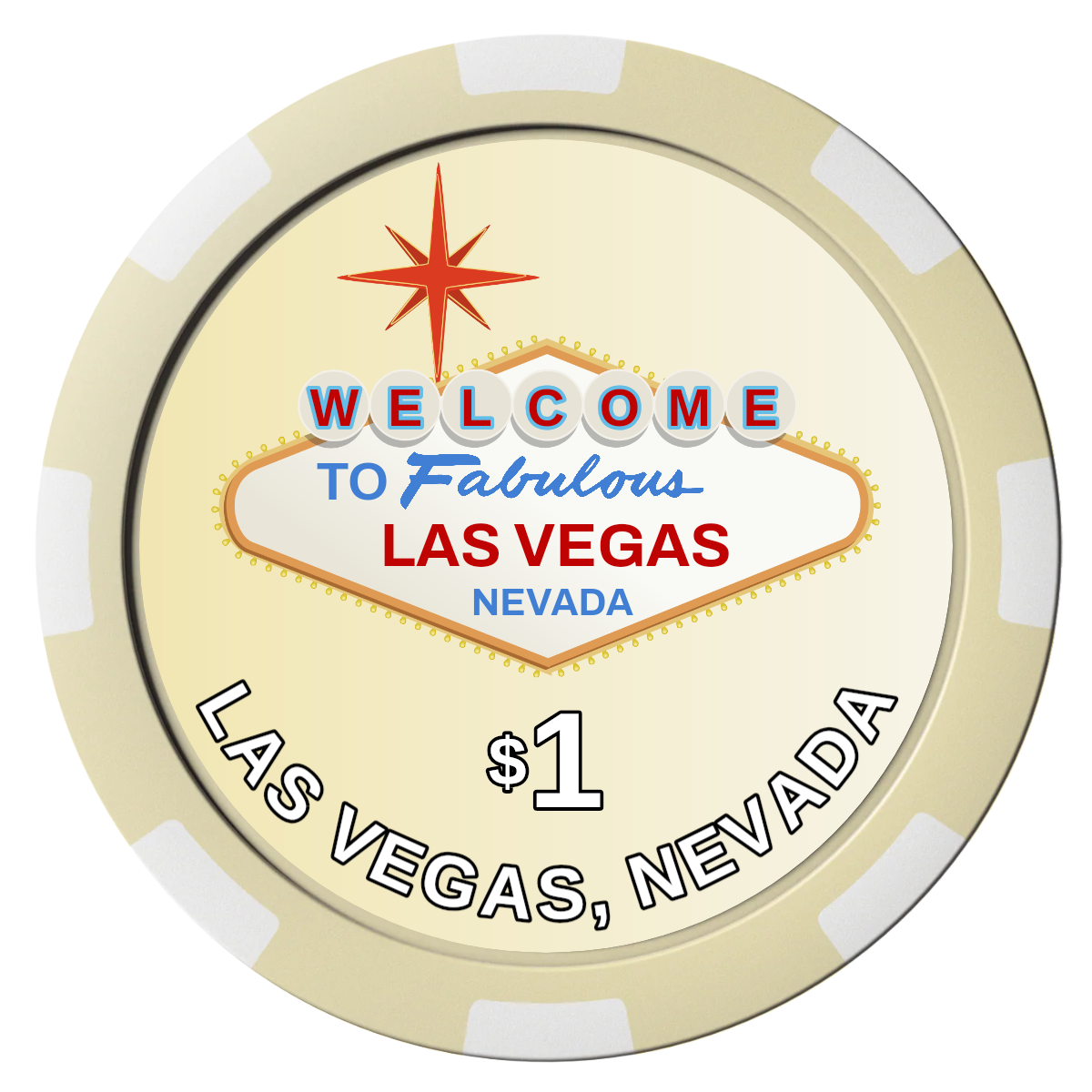Vegas Sign Composite Poker Chips - Ivory / 8 Spot - Front
