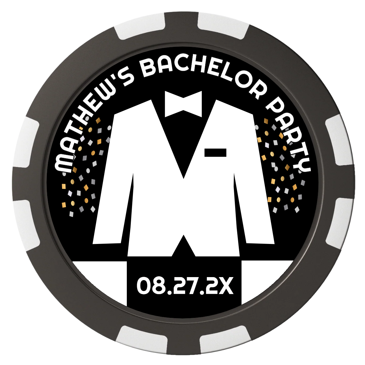Bachelor No More Bowtie Composite Poker Chips - Black / 8 Stripe - Front