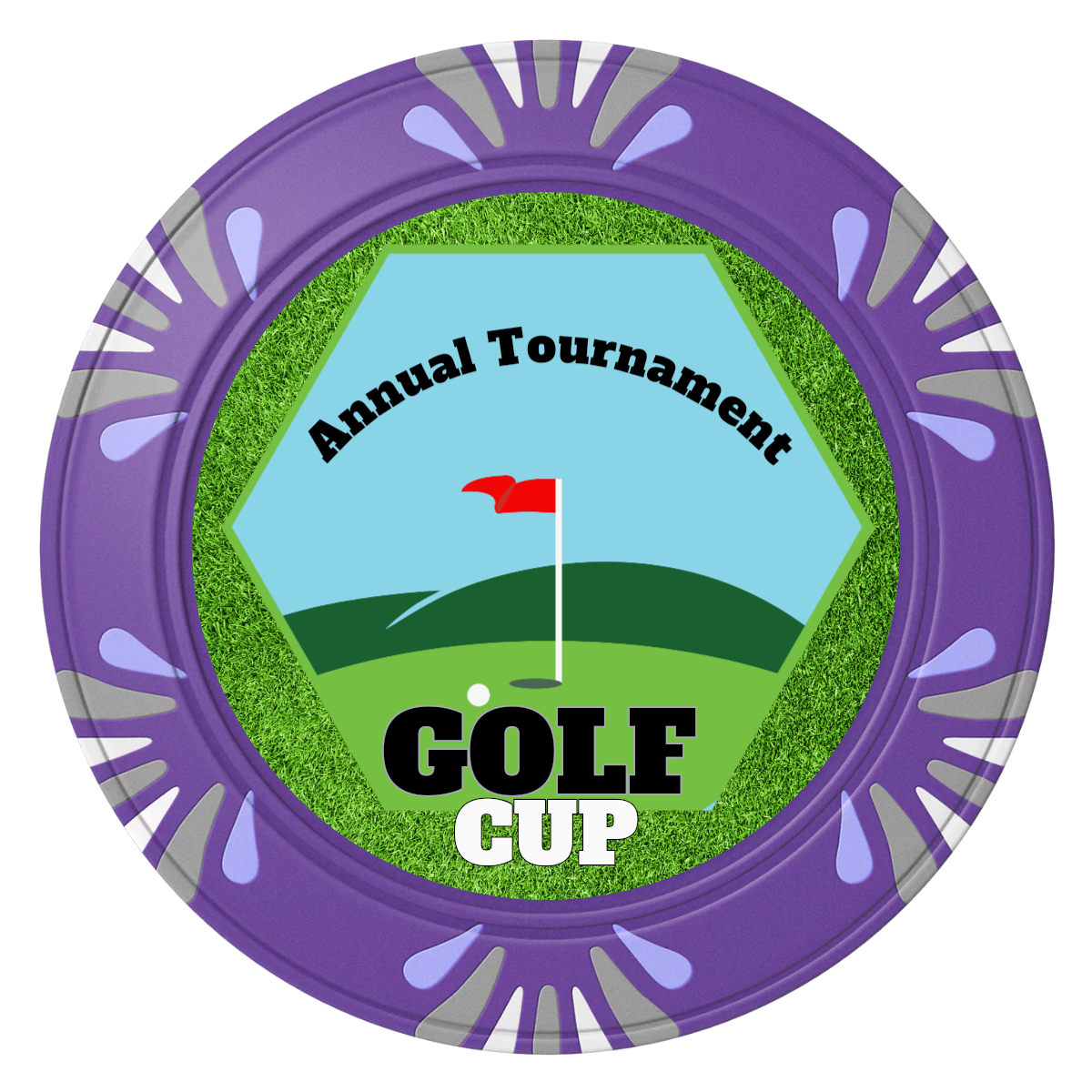 Golf Cup Clay Poker Chips - Purple / Macau / 40mm - Front