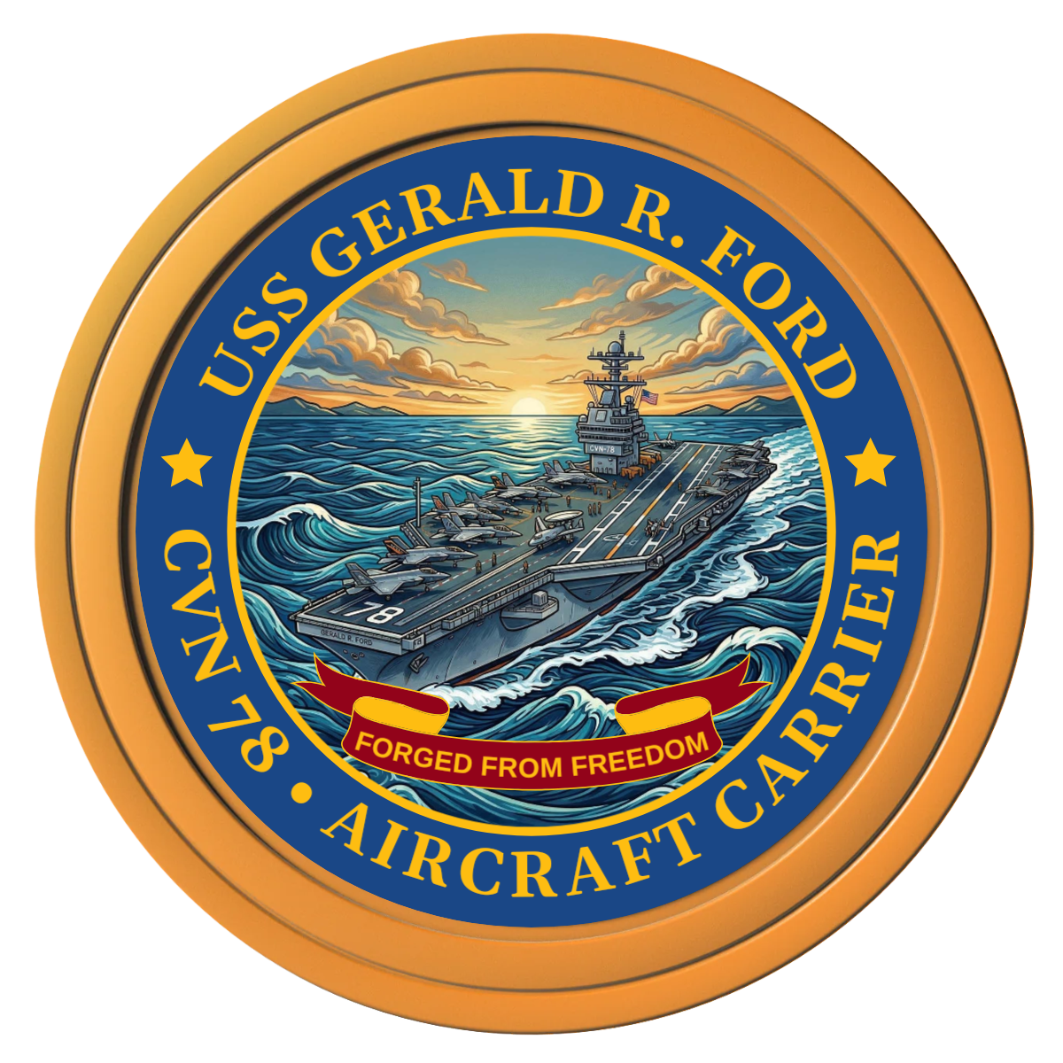 Navy USS Gerald Ford Composite Poker Chips - Orange / Solid - Front