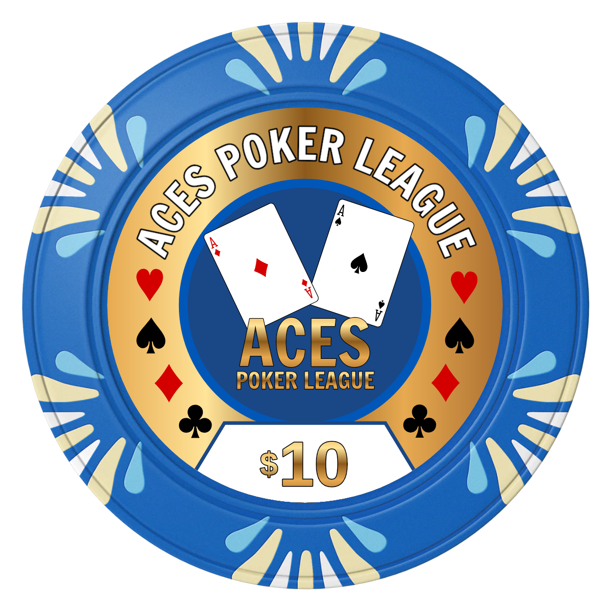Aces Poker League Clay Poker Chips - Blue / Macau / 40mm - Front