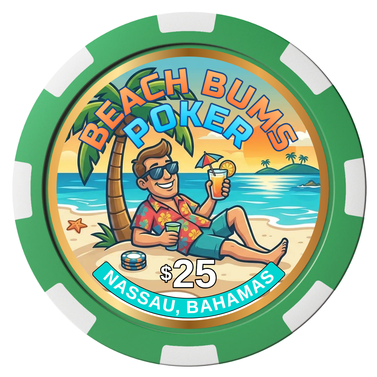 Sandy's Casino Magnetic Composite Poker Chips - Green / 8 Spot - Front