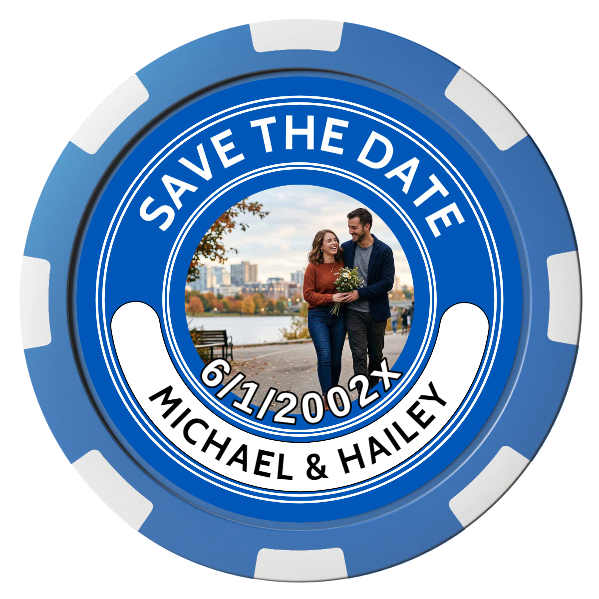 Save the Date Photo QR Code Composite Poker Chips - Blue / 8 Spot - Front