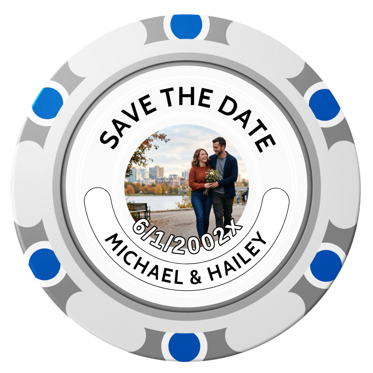 Save the Date Photo QR Code Clay Poker Chips - White / Monte Carlo / 40mm - Front