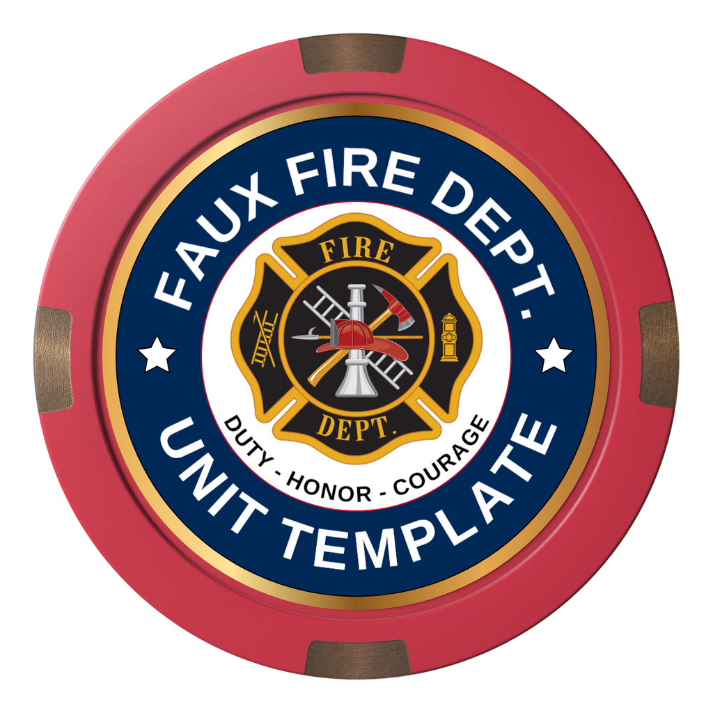 Faux Fire Dept. #01 Composite & Metal Hybrid Poker Chips - Red - Front