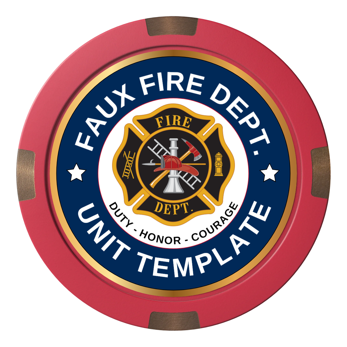 Faux Fire Dept. #01 Composite & Metal Hybrid Poker Chips - Red - Front