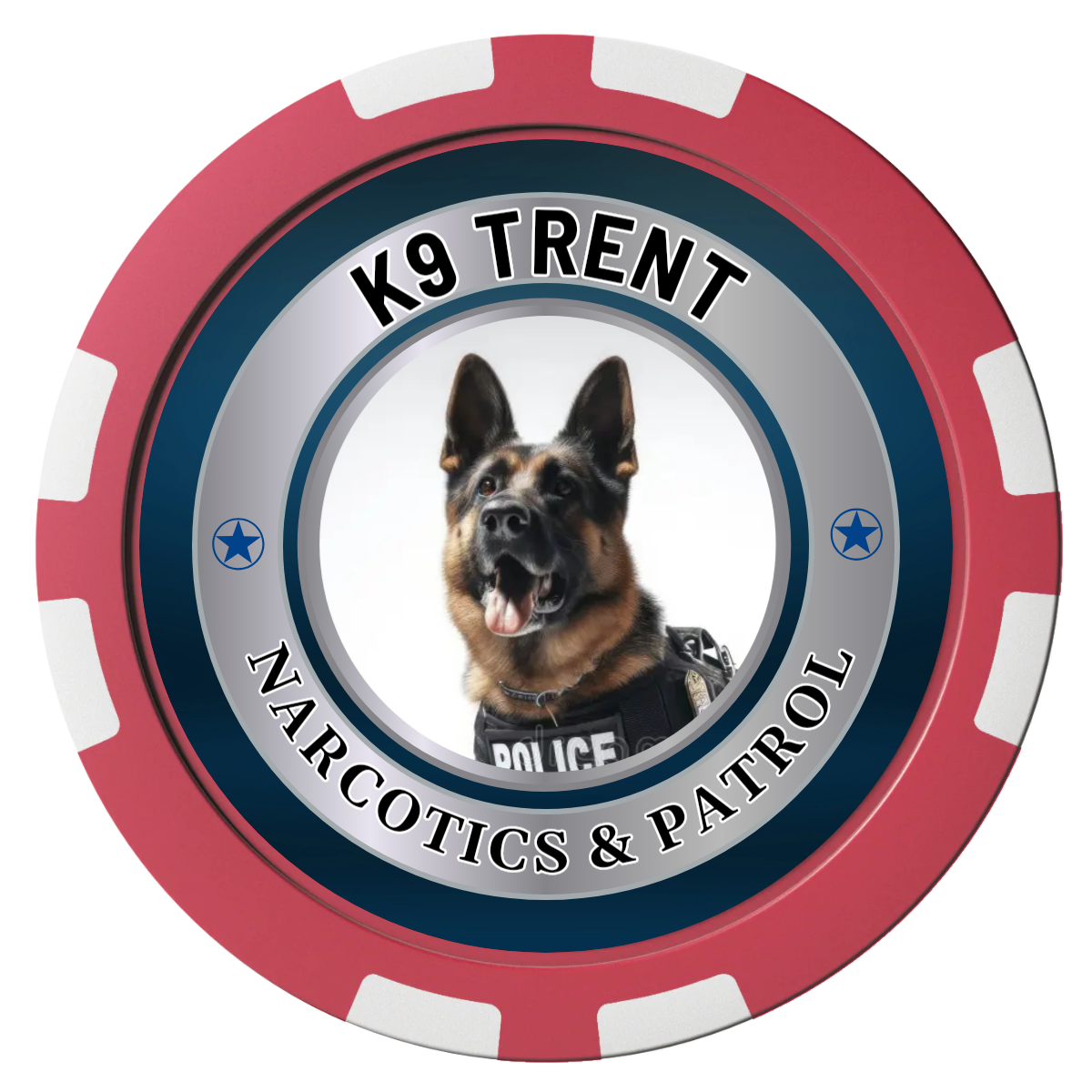 K-9 Trent Composite Poker Chips - Red / 8 Stripe - Front