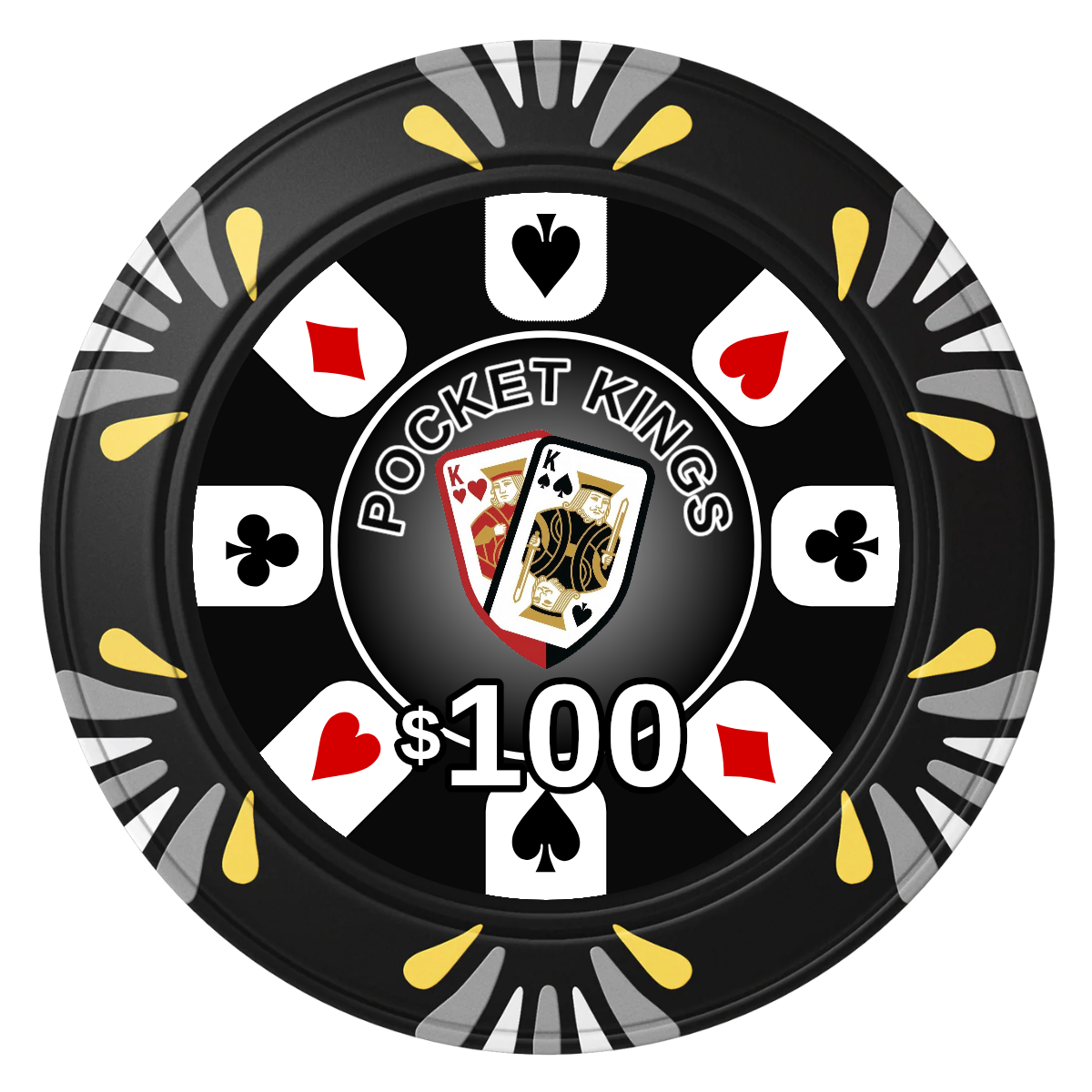 Pocket Kings Clay Poker Chips - Black / Macau / 40mm - Front